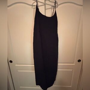 Classic Navy Blue Linen Slip Dress with Thin Straps